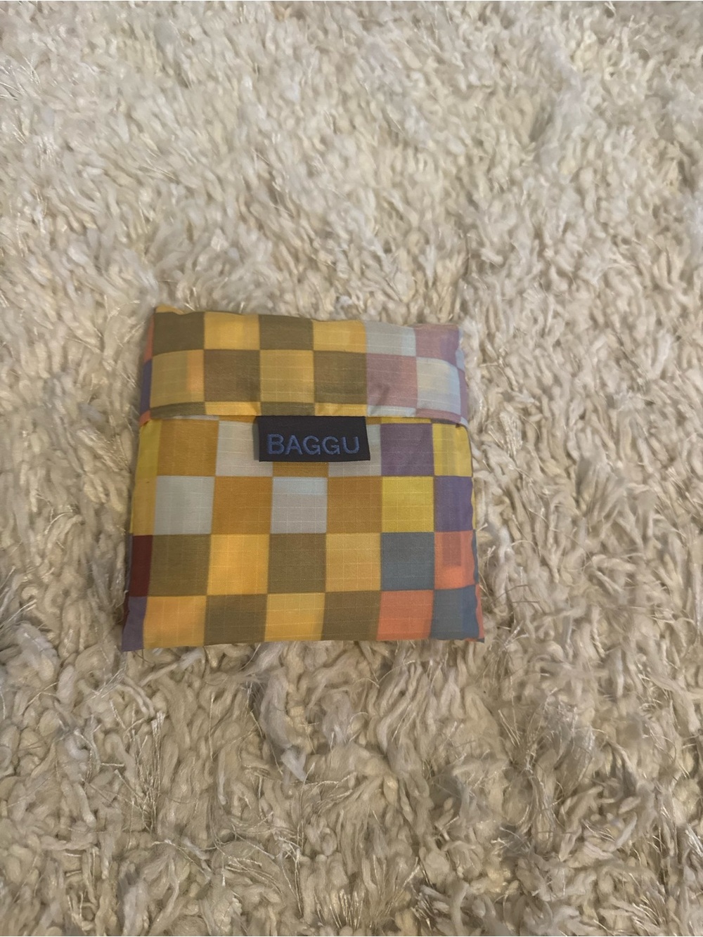 BAGGU Folded Tote in Yellow and Multicolor Check - Standard size